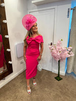 Kevan Jon Boo bow Bardot midi dress in hot pink