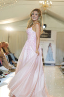Claudia tulle bardot  ballgown prom dress 2 colours blush pink and baby blue