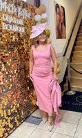 Kevan Jon Nancy cape pencil dress in rose pink