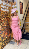 Kevan Jon Nancy cape pencil dress in rose pink
