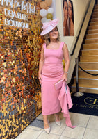 Kevan Jon Nancy cape pencil dress in rose pink