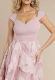 Eliza Bardot skater scuba and chiffon midi dress in blush pink