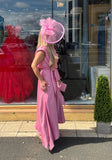 Rosellon drape dress by Kevan Jon in two tone rose dust with French pink piping
