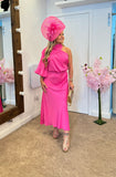 Kevan Jon Demi one shoulder drape dress in bright pink