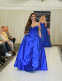 Vala satin prom dress ballgown by Tiffanys in royal, green, red, baby blue
