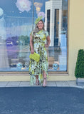 Kevan Jon Elodie frill dress in lime print