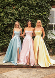 Harley satin ballgown prom dress 3 colours pink, blue, lemon