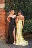 Bree satin prom dress in yellow and black