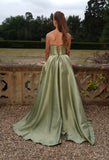 Gina satin prom dress ballgown in wine, butter yellow, emerald and sage
