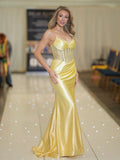 Bree satin prom dress in yellow and black