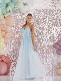 Hanna ballgown, prom dress by Tiffany’s lilac, mint and pale blue