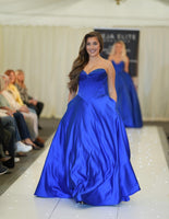 Vala satin prom dress ballgown by Tiffanys in royal, green, red, baby blue