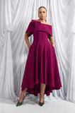 Kristina flare dip hem midi dress by Kevan Jon in synberry pink