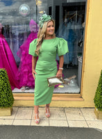 Sophie puff sleeve midi dress by Kevan Jon in pistachio