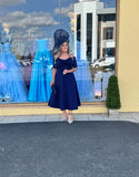 Bonita Bow Bardot skater midi dress in navy blue