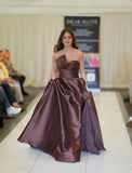 Sloane satin ballgown prom dress in espresso