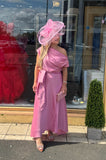 Rosellon drape dress by Kevan Jon in two tone rose dust with French pink piping