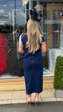 Kevan Jon Hali Bardot  midi dress in navy blue & ivory