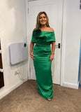 Kris satin maxi dress with removable over skirt by Kevan Jon in Emerald  Green