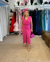 Kevan Jon Cho backless cowl cape midi dress in fuchsia