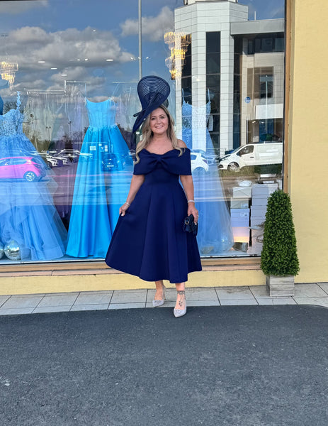 bon appetit navy blue skater dress Cute Skater Dress - Stretch Knit Dress - Navy Blue Dress
