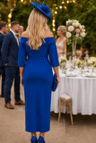 Royal blue Bardot ruched waist detail midi dress by Red and Royal