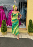 Julia ombré green, lime Bardot midi dress