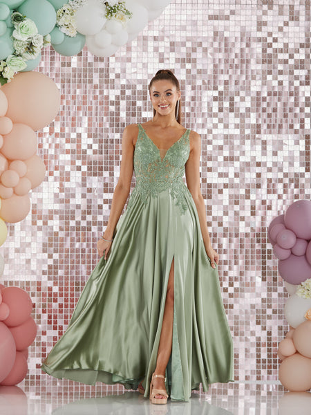 Petra by Tiffany's satin prom dress ballgown 3 colours sage, dark gree Deja Elite Boutique Petra by Tiffany's satin prom dress ballgown 3 colours sage, dark gree Deja Elite Boutique