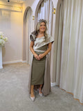 Kris Bardot knee dress with overskirt in mocha by Kevan Jon