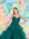 AKIRA layered tulle prom dress by Tiffanys prom in bluebell, coral and dark green