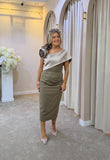 Kris Bardot knee dress with overskirt in mocha by Kevan Jon