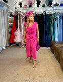 Kevan Jon Cho backless cowl cape midi dress in fuchsia