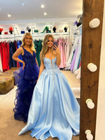 Harley satin backless prom dress ballgown in sky blue