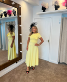 Kate Bow shoulder tea length yellow dress