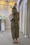 Kris Bardot knee dress with overskirt in mocha by Kevan Jon