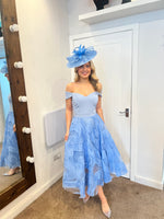Eliza Bardot skater scuba and chiffon midi dress in powder blue