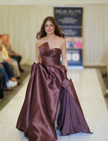 Sloane satin ballgown prom dress in espresso