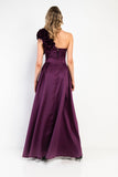 Kevan Jon Harmoni corsage one shoulder jumpsuit with removable over skirt plum