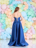 Acacia satin prom dress by Tiffanys in green, red, navy