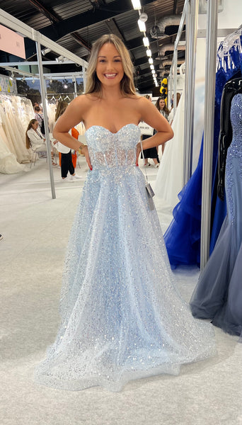 Seline ice blue sequin strapless prom dress Ballgown – Deja Elite