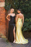 Bree satin prom dress in yellow and black
