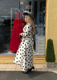 Carla Ruiz 53015 polka dot mikado ruffle occasion dress in ivory and black