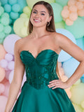 BECKI Satin Prom Dress by Tiffanys Prom | Champagne, Midnight Blue & Emerald Green