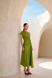Carla Ruiz lime satin midi occasion dress 53035