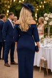 Navy Bardot ruched waist detail midi dress by Red and Royal