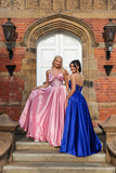Bonnie bow Diamante satin prom dress Ballgown in pink and royal blue