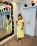 Kate Bow shoulder tea length yellow dress