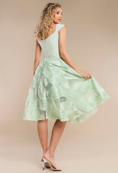 Eliza Bardot skater scuba and chiffon midi dress in sage green Deja Elite Boutique Eliza Bardot skater scuba and chiffon midi dress in sage green Deja Elite Boutique