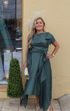 Kevan Jon Emilia pleat knee dress in khaki