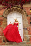 Sophena red corset back tulle ballgown